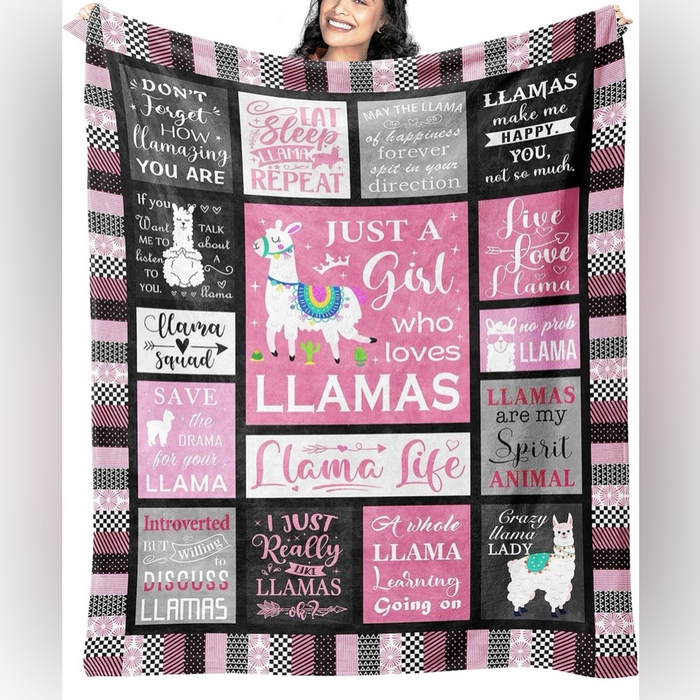 Pink and Black Llama Themed Blanket